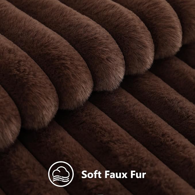 decorUhome Fall Faux Fur Throw Pillow Covers 24x24 Set of 2 Dark Brown | Decorative Soft Cozy Striped Plush Modern Farmhouse Boho Couch Pillow Cases Velvet Back for Sofa Bed Living Room Home Decor