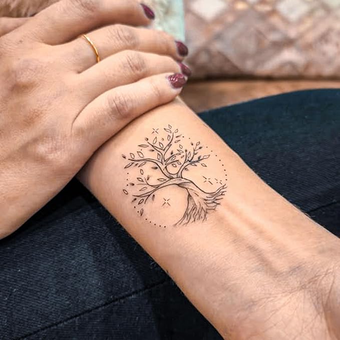 2 Sheets Long Lasting Olive Temporary Fake Tattoos For Women Arm Hand Neck,World Tree Semi Permanent Tattoo For Adults Girl,Realistic, Waterproof and Non-Reflective