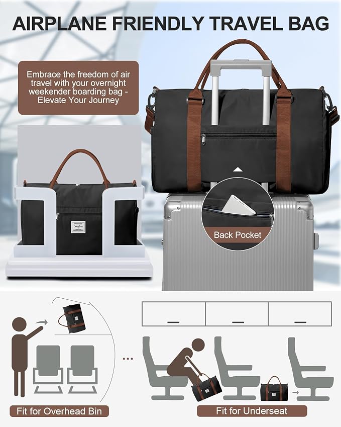 Gym Bag Womens Mens with Shoes Compartment and Wet Pocket Travel Duffel Bag for Women for Plane Sport Gym Tote Bags with Toiletry Bag Waterproof Weekend Overnight Carry on Bag Hospital Holdalls