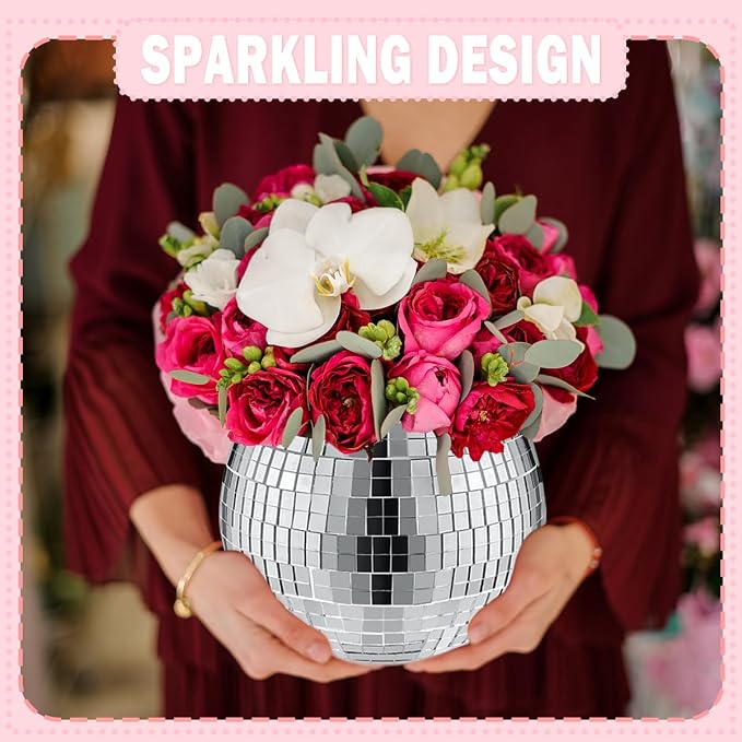 9 Pcs Disco Ball Vase,Disco Ball Decorations for Wedding Centerpieces,Party | Sturdy Glass, Reflective Mirrors, Smooth, Easy-Clean, Multipurpose, Wedding Centerpieces, Parties, Bedroom, Office Decors