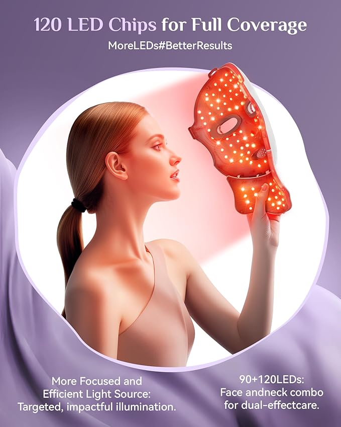 LED Light Therapy Mask Skin Care Mask, LED Red 630±5nm & NIR 830nm Wavelength for Home Use(model: MK66R-B)(skin) (silver)