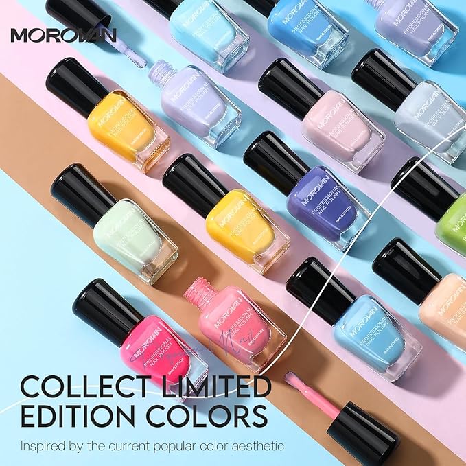 Morovan Pastel Nail Polish Set:15 Bright Colors 0.27oz Summer Regular Fingernail Polish Bulk Nail Polish Kit Finger Nail Polish Gift Set for Women Spring Macaron