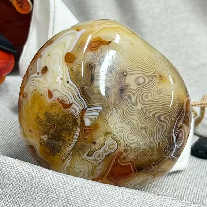 Natural Agate Chalcedony Stone – Silky gem Handheld Raw Polished Gemstone, Unique Silky-Banded Agate Crystal, Healing Energy Specimen for Collection or Home Décor