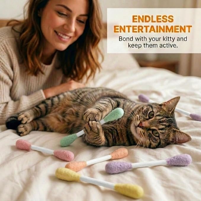 Glaciart One Swabs Cat Toys with Catnip - 6 Pk | Durable for Chew, Cute Cat Toys Interactive Kitty for Boredom, Exercise, & Play | Filled w/Organic Catnip for Anxiety & as Digestive Aid | Gift Idea