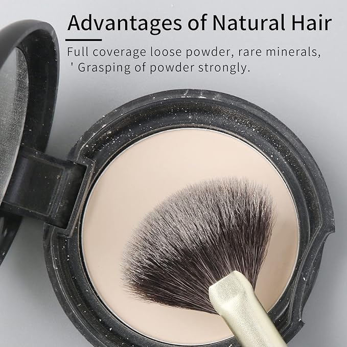 Fan Makeup Brush, Natural Hair Makeup Brush, Eye Makeup Fan Brushes, Small Powder Brushes, Nose Contour Brush for Makeup, Detail Blush Brush, Natural Blush Brushes Fluffy. Gold, E209