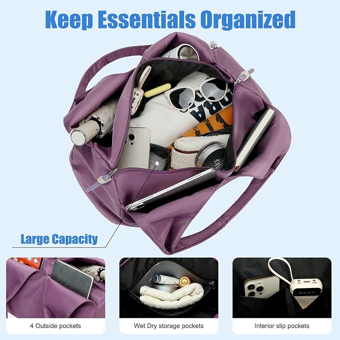 forestfish Yoga Gym Bag for Women with Shoes Compartment & Wet Dry Storage Pockets Lightweight Duffel Bag, Purple