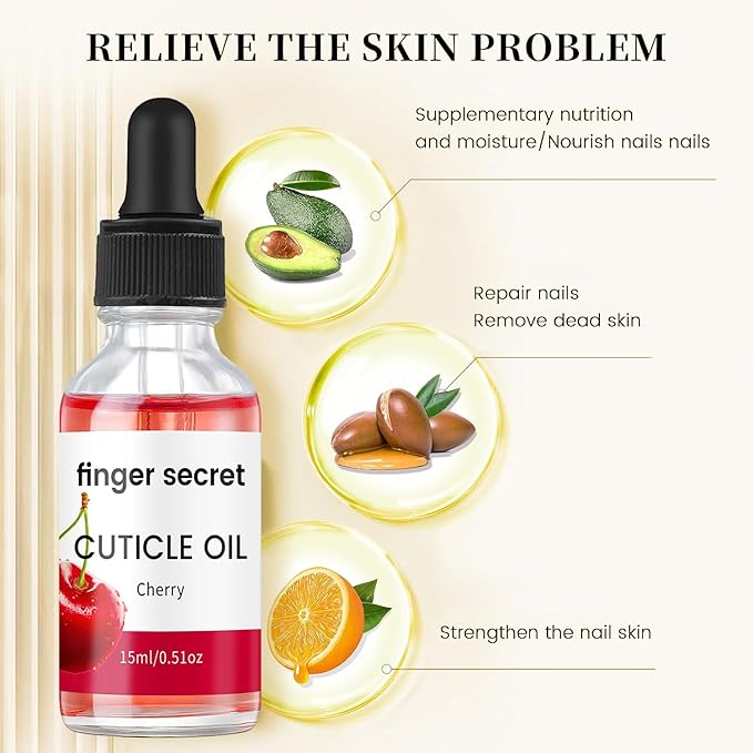 Cuticle Oil with Cherry Fragrance - 15ml Nail & Cuticle Care| Vitamin E Enriched for Dry, Cracked Cuticles | Moisturizing, Fast Absorbing, Non-Greasy