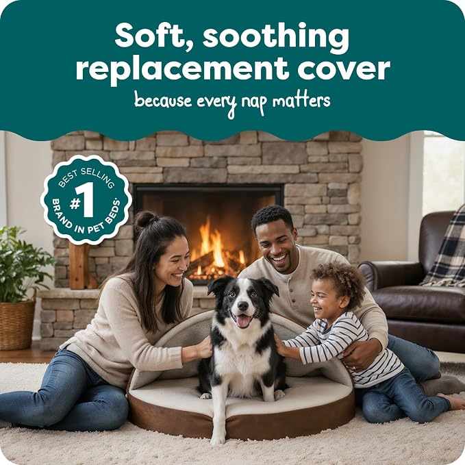FurHaven Replacement Dog Bed Cover for Sherpa & Suede Snuggery, Fits Cool Gel-Top Foam Beds & Solid Orthopedic Foam Beds, Machine Washable, Large (35 inch), Espresso