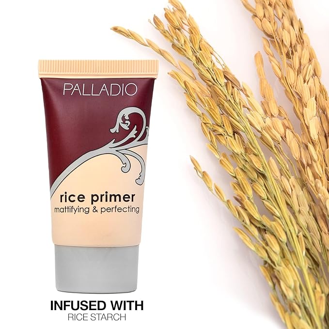 Palladio Rice Primer, Formulated with Natural Rice, Controls Oil on Your Skin and Locks in Makeup, Lightweight with a Smooth Matte Finish, Reduces Facial Shine, for All Skin Types, Beige, 0.71 Fl Oz