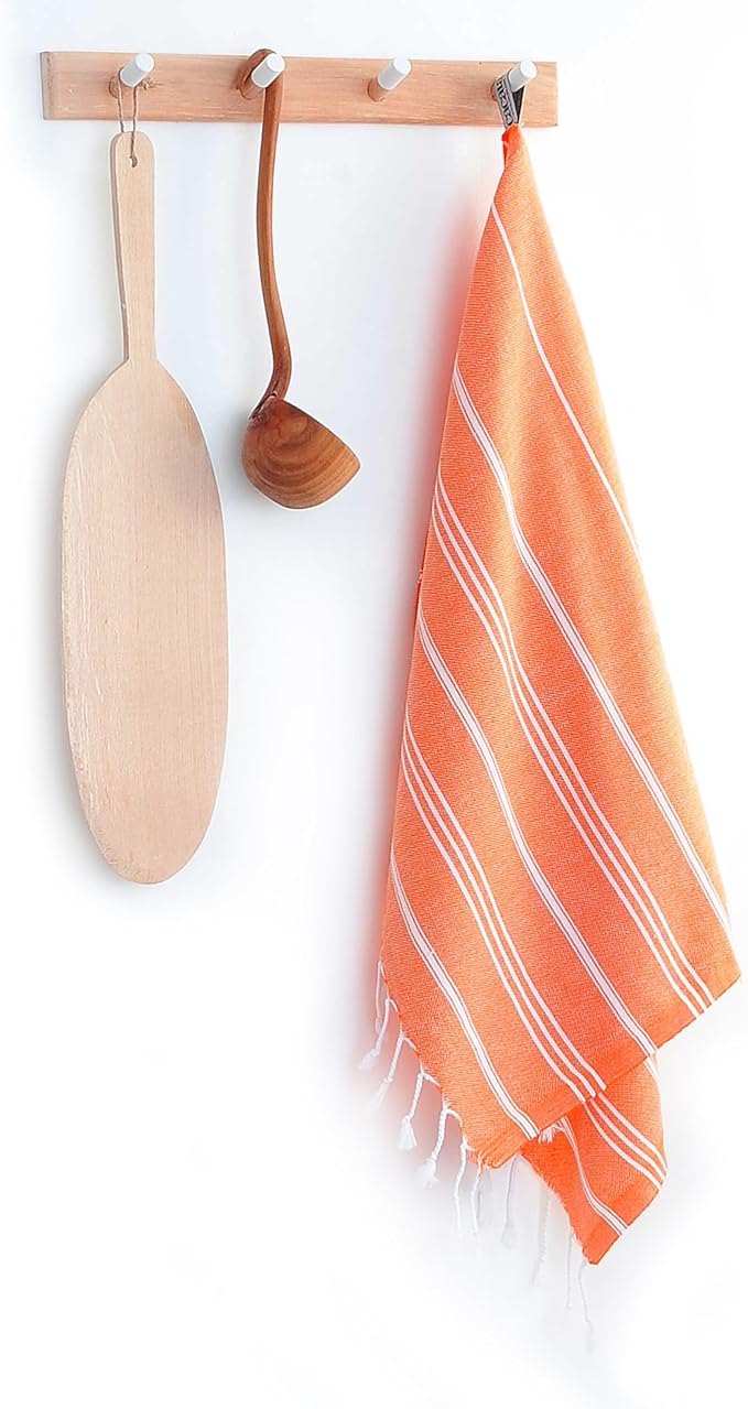 Cacala 100% Turkish Cotton Kitchen Tea Towels, Highly Absorbent Luxury Soft Quick Drying Dish Towel with Hanging Loop for Gym, Yoga, Bath, Sports, Cleaning and Kitchen (23 x 36), Orange