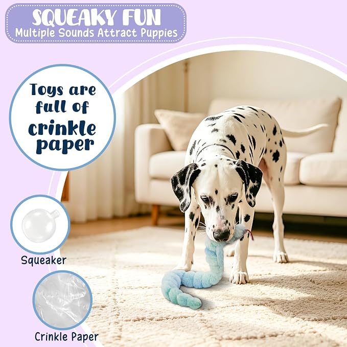 2 Pack No Stuffing Dog Squeak Toys, Soft Stuffless Plush Dogs Chew Toy for Medium Large Dogs, Durable Interactive Teething Toys for Puppies, Tug of War Game to Keep Them Busy, Best Birthday Gifts