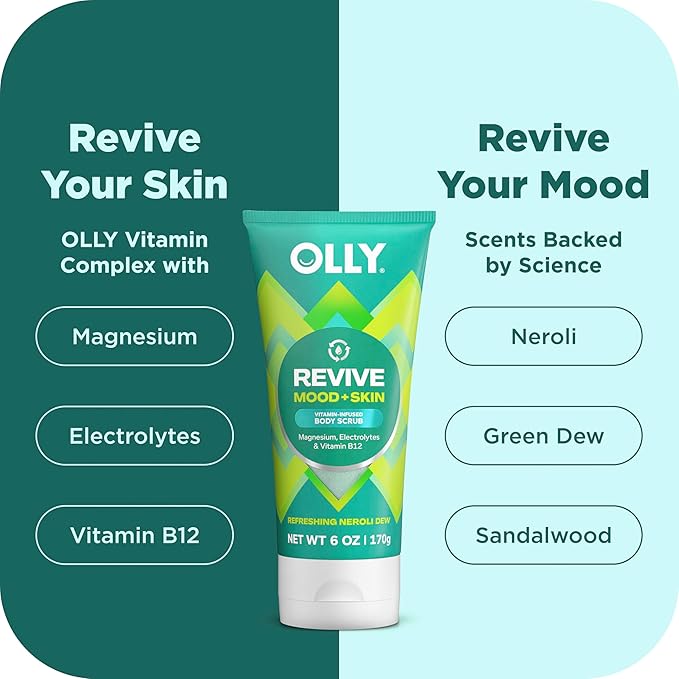 OLLY Body Wash & Body Scrub Mini pack 4 Count Hydrate & Repair Skin Barrier 3 oz