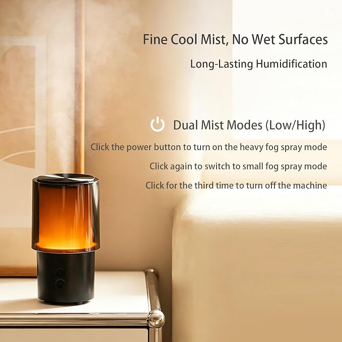 Essential Oil Diffuser 130ML, Aromatherapy Diffuser with LED Mood Lighting 2 Mist Mode, Ultrasonic Mist Humidifier for Car Home Office Bedroom ﻿ (Black)