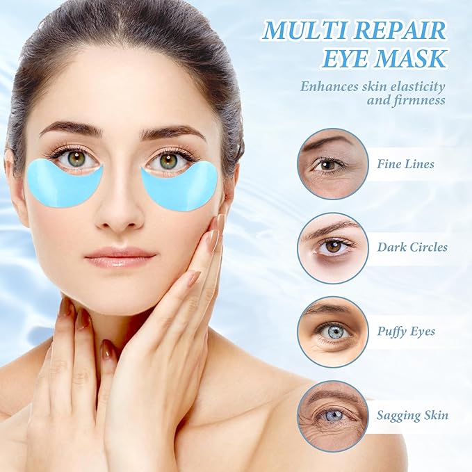 PITHER Under Eye Patches for Dark Circles, Eye Masks for Puffy Eyes Wrinkles Under Eye Bags Firmness 30 Pairs Skin Treatment Pads with Hyaluronic Acid and Collagen Women Men (Blue)