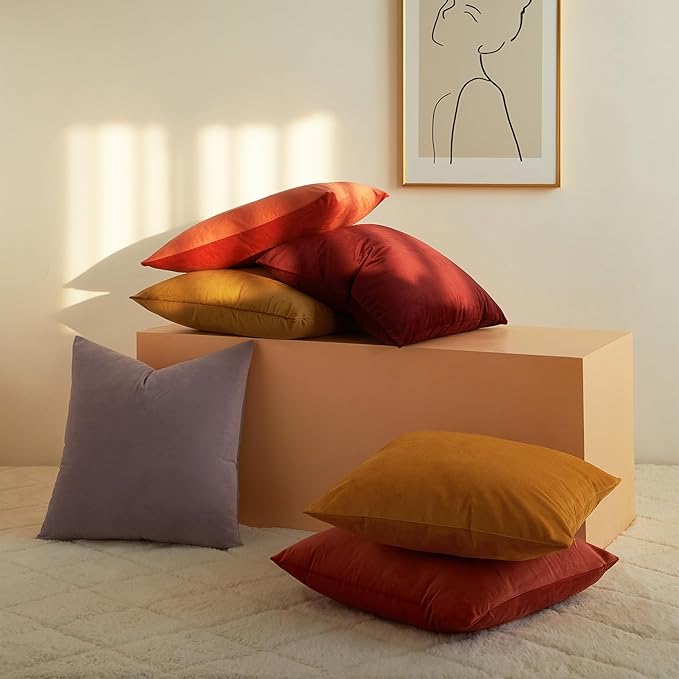 28x28 Pillow Covers Decorative Velvet Throw Pillow Covers Set of 2,Apricot | JUSPURBET Luxury Euro Cushion Covers with Invisible Zipper for Modern Couch Sofa Bed Living Room Bedroom Home Decor