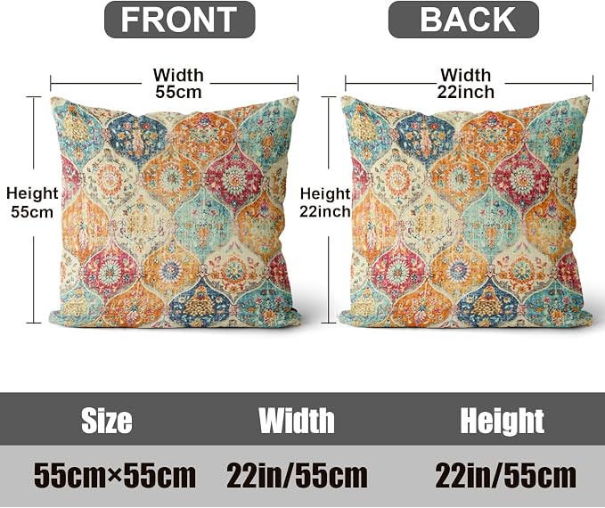 Boho Throw Pillow Covers 22x22 inch Set of 2,Soft Pillowcases Bohemia Carpet Printing Pattern Decorative Sofa Living Room Bed Square Pillow Case Cushion Cover-Cream Color