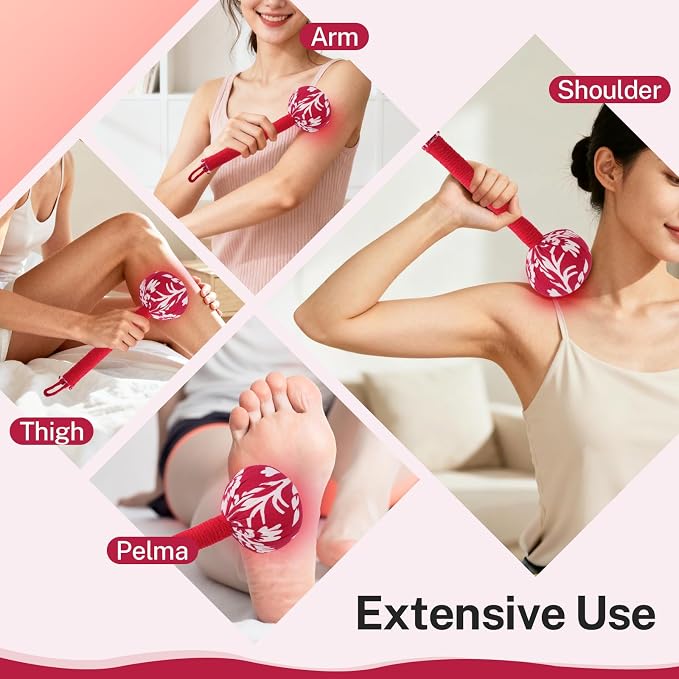 lefeke Manual Massage Hammer, Mugwort Massage Hammer, Handheld Body Percussion Tool for Back Neck Shoulder Leg Muscle Relief 26cm-Red