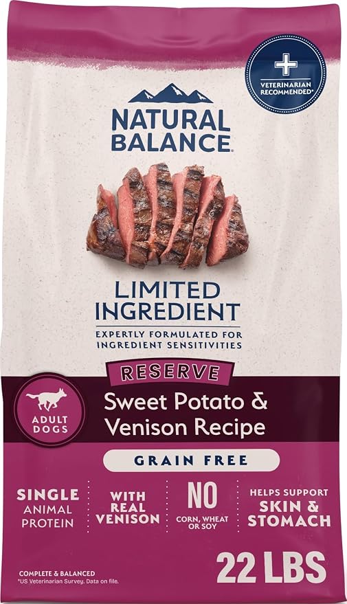 Natural Balance Limited Ingredient Adult Dry Dog Food - Balanced Nutrition for Adult Dogs - Grain-Free, Soy-Free Recipe - Limited Ingredient Formula - 22 lb - Reserve Sweet Potato & Venison Recipe