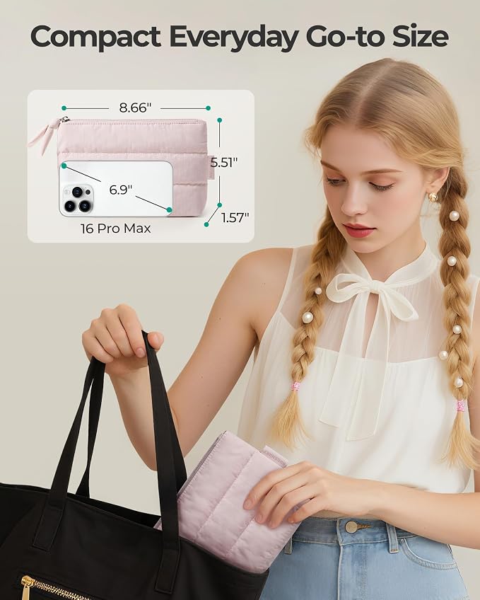 BAGSMART Small Puffy Water-Resist Makeup Bag for Women | Cloud-like shell with tactile, lightweight, squishy finish; playful puffy zipper pull