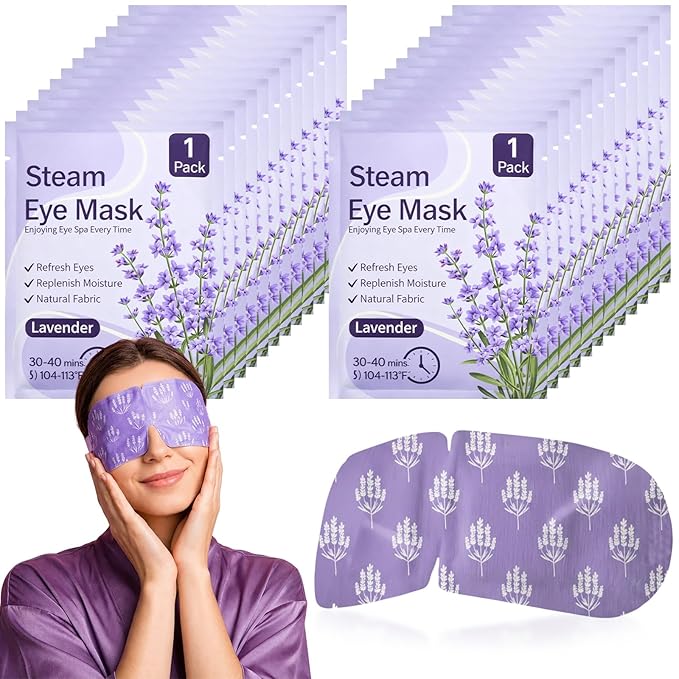 50 Pcs Steam Eye Masks for Dry Eyes Lavender Self Heated Steam Warm Eye Mask Heated Disposable Eyes Masks for Dark Circles, Puffy, Relief Stress, Fatigue Relaxation Gifts