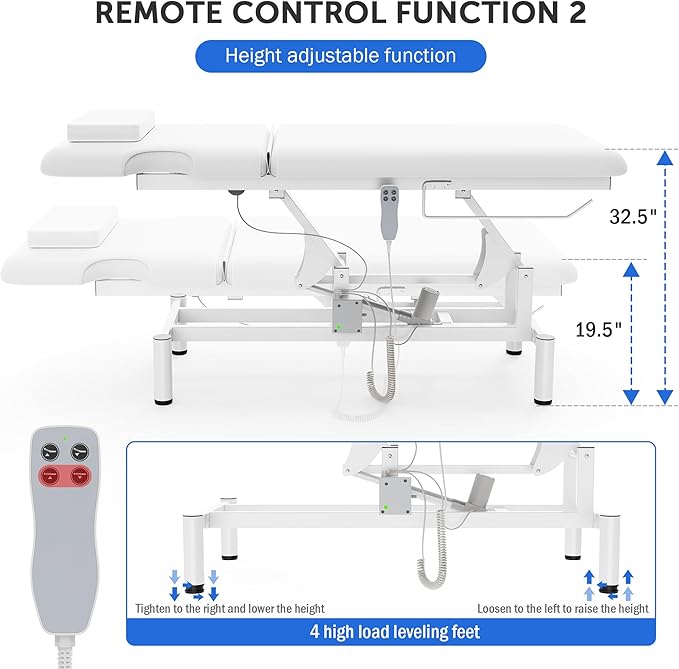 Professional Electric Massage Table, 2 Motors Hydraulic Electric Lift Adjustable Backrest and Height Lifting Functions for Treatment/Physical Therapy/Spinal Massage/Facial Spa/Waxing/Tattooing - White