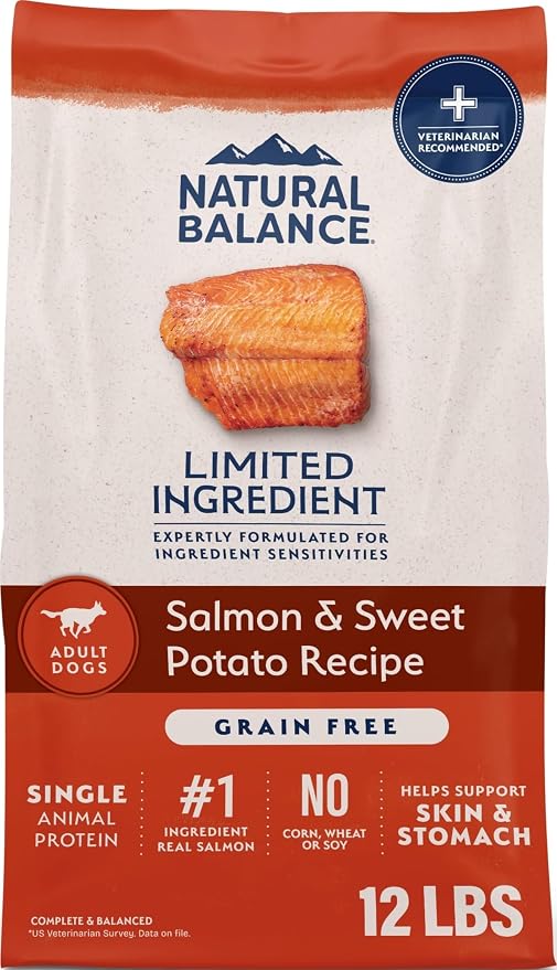 Natural Balance Limited Ingredient Adult Dry Dog Food - Balanced Nutrition for Adult Dogs - Grain-Free, Soy-Free Recipe - Limited Ingredient Formula - 12 lb - Salmon & Sweet Potato Recipe
