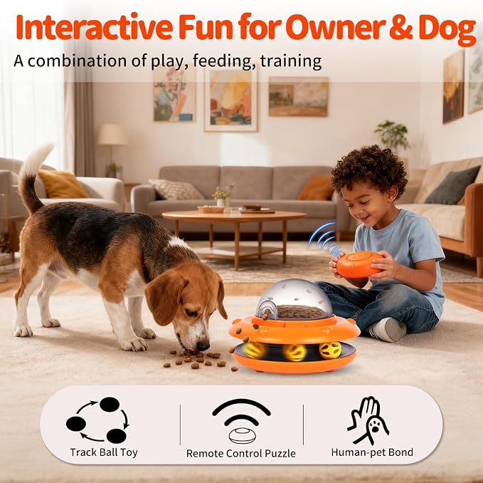 Interactive Dog Ball Track Toys Automatic Treat Puzzle | Food Dispensing with Remote Control, Rechargeable Electronic Slow Feeder, Pets Enrichment, IQ Training Gift