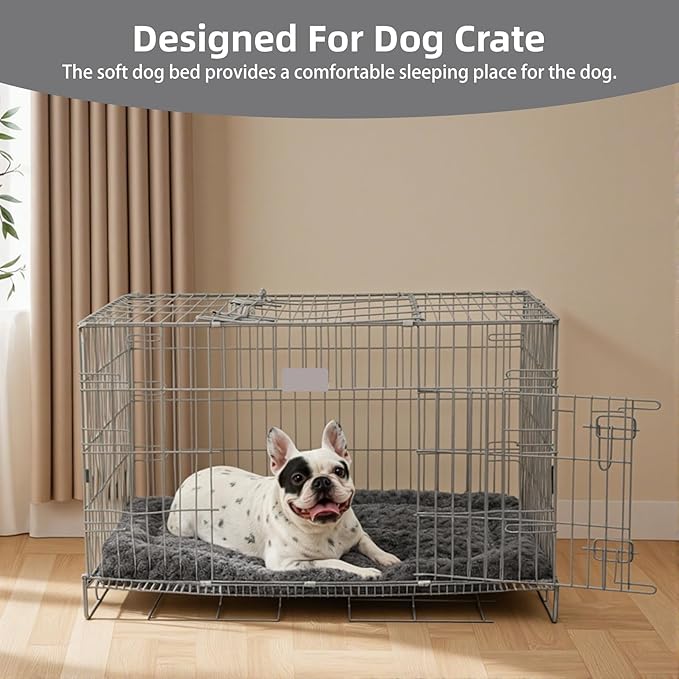 Exsnugy Washable Dog Bed Mat Large Size Fluffy Pet Crate Pad 42x28 XL | Non-Slip Bottom Kennel Beds Ultra Soft Comfy Sleeping Mattress for Large Medium Small Dogs Gray