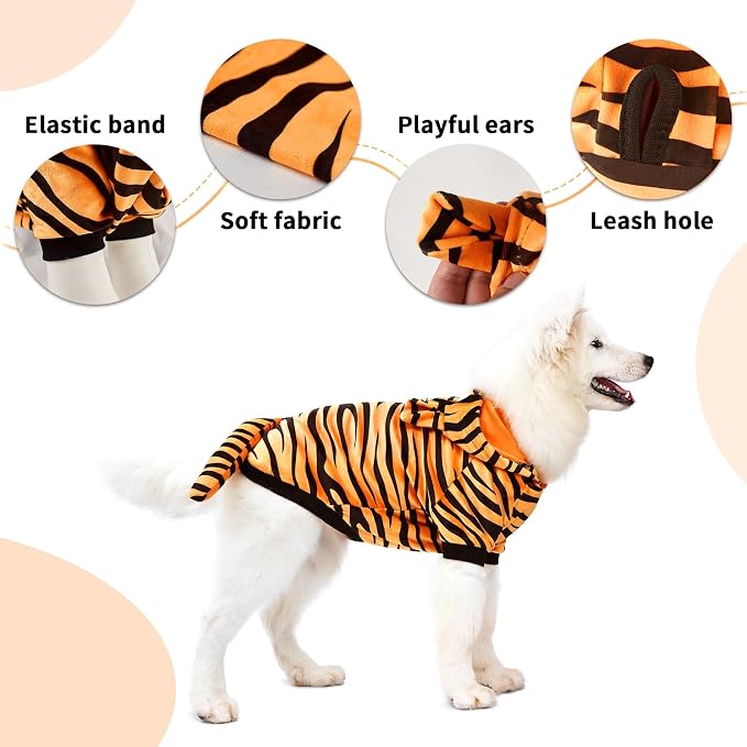 NACOCO Halloween Dog Tiger Costume-Pet Cosplay Clothes Cat Coat Hoodie Outfits Warm Winter Apparel for Dog Small and Medium Cat(Orange, 2XL)