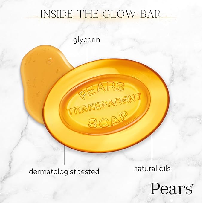 Pears Soap, Pure & Gentle Glycerin Soap Variety 3-Pack – Blue with Mint, Green with Lemon Flower Extract, and Amber with Natural Oils, 4.4 Oz Each