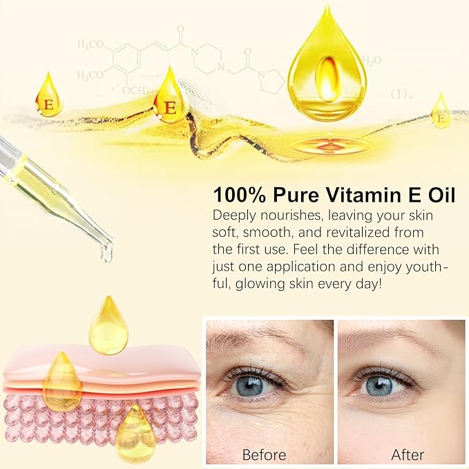 Pure Vitamin E Oil for Skin Scars Face Body Hair, 75,000 IU, 100% Natural Vit E Oil for Moisturizing Winkles Dry Skin Blend Body Bath Stretch Marks 2Fl Oz