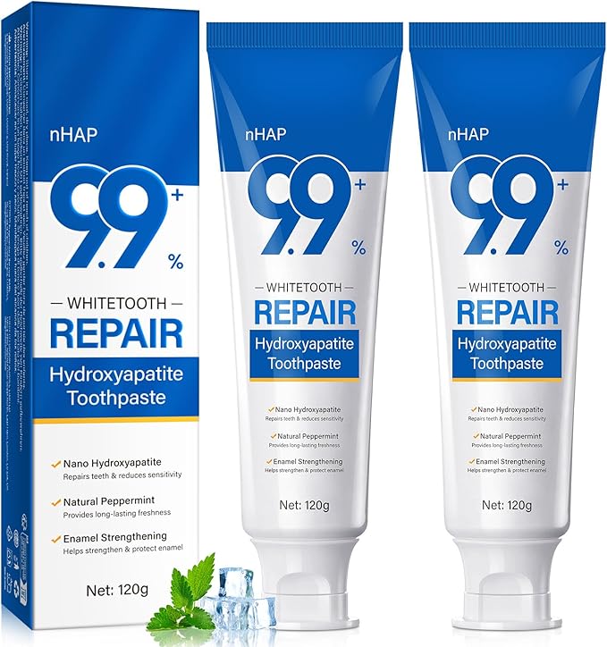 9.9%Hydroxyapatite Toothpaste for Enamel Protection and Tooth Strengthening, Hidroxiapatita Toothpaste Whittooth and Repairs Teeth, Reduces Sensitivity, Natural Peppermint Fresh Breath for Oral Health