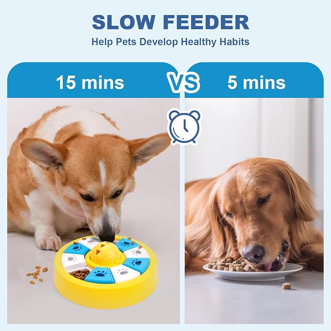 Interactive Dogs Toys for Slow Feeder, Pets Puzzle Feeders for Food Dispenser, Cat Treat Puzzle Feeder for Medium Small Dogs Cats IQ Training Reducing Boredom Intelligence Improving (Yellow)
