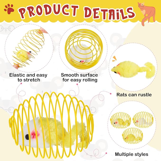 Jecery 5 Pcs Cat Toys Spring,Yellow Mouse,Yellow