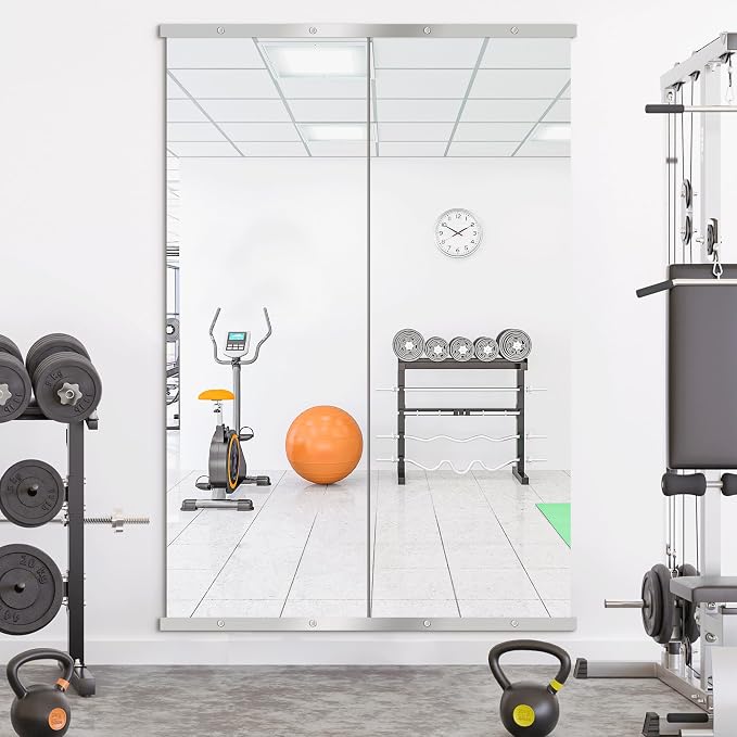 Home Gym Mirror for Wall, 70x24x2PCS Frameless Full Length Mirror, Silver | HD Shatterproof Glass, Easy Wall Mount, Large Body Mirrors for Home Gym, Workout, Bedroom, Garage