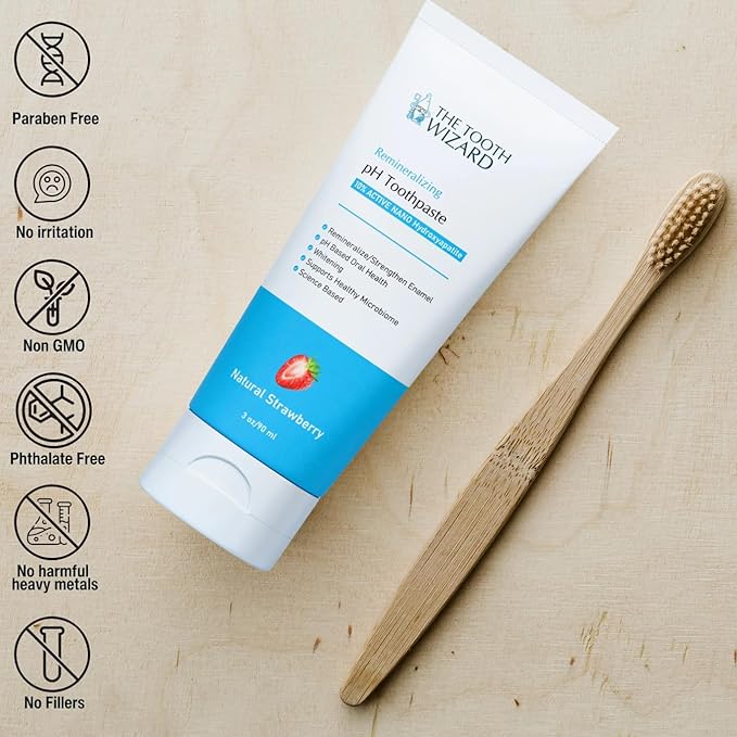THE TOOTH WIZARD pH Balancing Toothpaste | Natural Strawberry Flavor | Fluoride-Free | SLS-Free | Gentle Whitening | Supports Healthy Oral Microbiome | 3 Pack