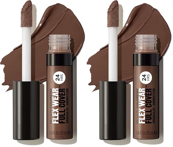 Revlon ColorStay Flex Wear, Full Cover Non-Creasing Concealer, Infused with Hyaluronic Acid & Vitamin E, Flexible Longwear, 078 Truffle, 0.34 fl oz. (Pack of 2)