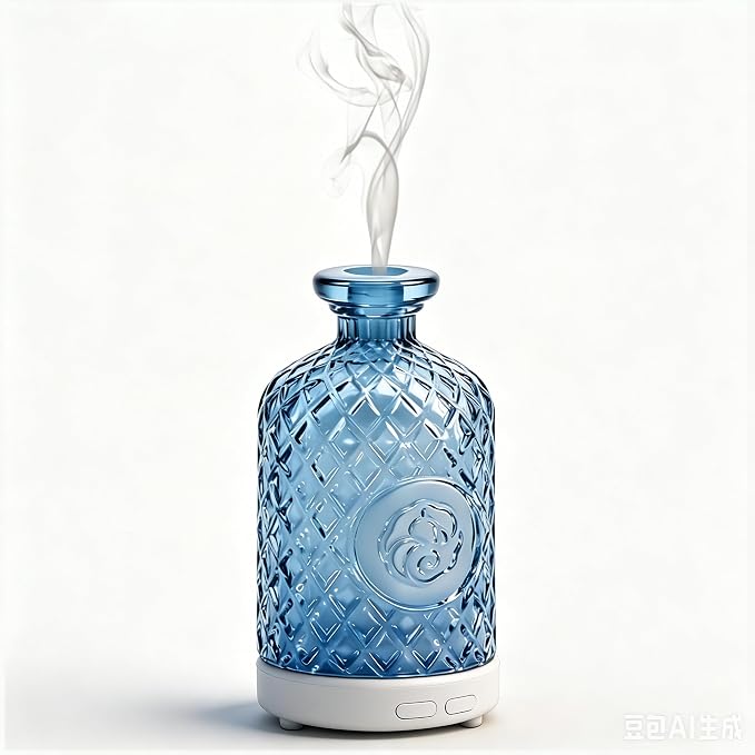 Glass Essential Oil Diffuser,100ml Aromatherapy Diffuser(Blue) | Ultrasonic Cool Mist Humidifier with 7-Color LED Lights, BPA Free, Auto Shut-Off, for Home Yoga Bedroom Office Spa