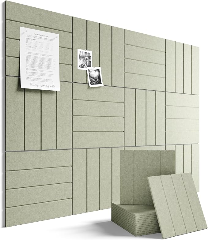 Fluxynara 48" x 36" Large Felt Bulletin Board, Sage | 12 Pack Cork Board Alternative with 60 Safe Adhesive Tabs, Pin Boards for Wall Decor, Home, Office, Classroom,Dorm