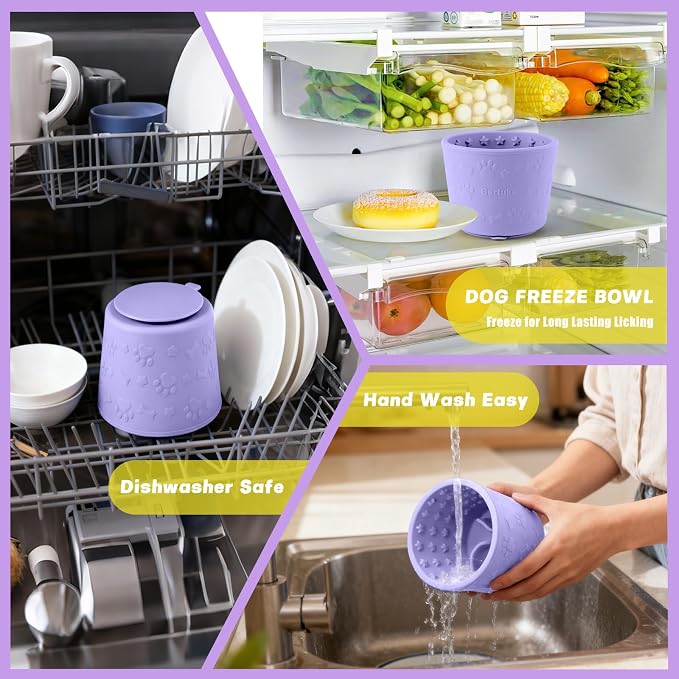 Dog Slow Feeder Lick Bowl, Silicone Dog Bowl with Strong Suction, Purple