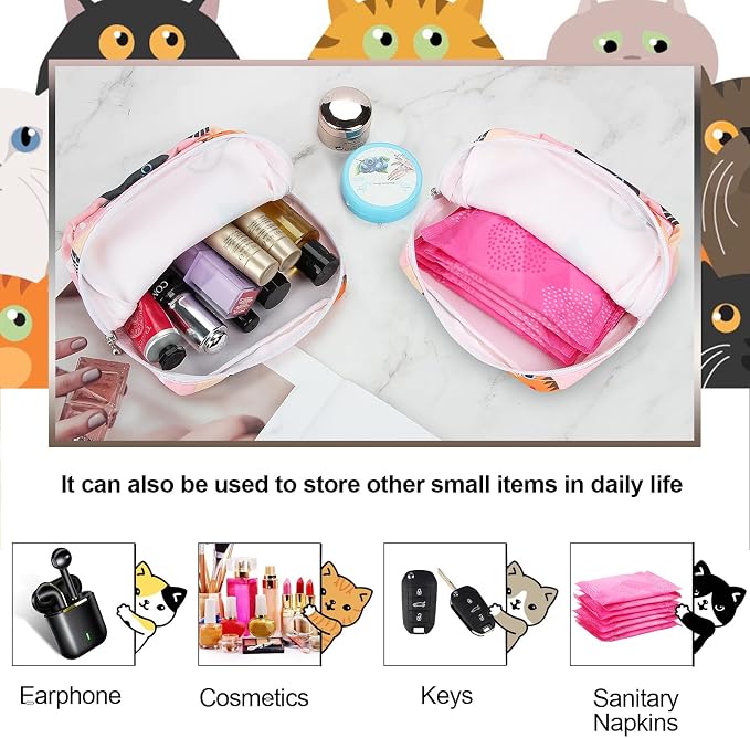 Likesing Period Bag Pouch, Canvas Sanitary Napkin Storage Bag for Girls Womens, Portable Sanitary Napkin Period Pad Pouch for Purse, Small Make Up Bags(5170, Pink)