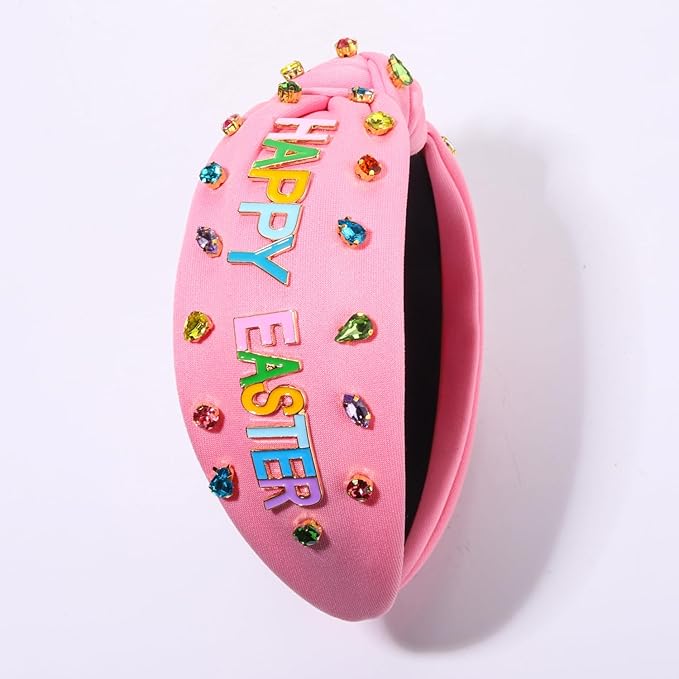mokkia Easter Headbands Beaded Rabbit Bunny Headband for Women Pink Spring Knotted Headband Easter Hair Accessories Gifts