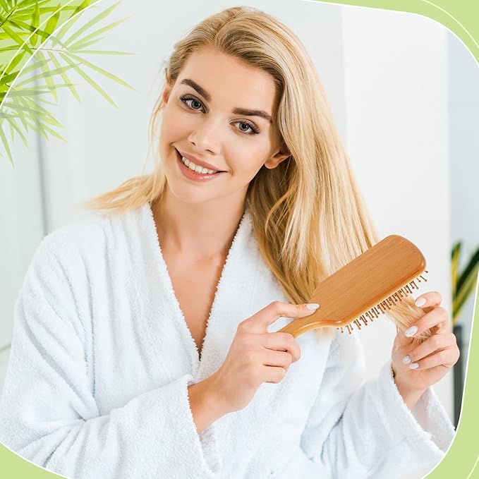Tessco for you 12 Pcs Bamboo Hair Brushes Bulk Wooden Paddle Brush Scalp Massage Bristle Anti Static Engraving DIY Gifts for Women, Party, Wedding(9.65'' X 3.35'',White)