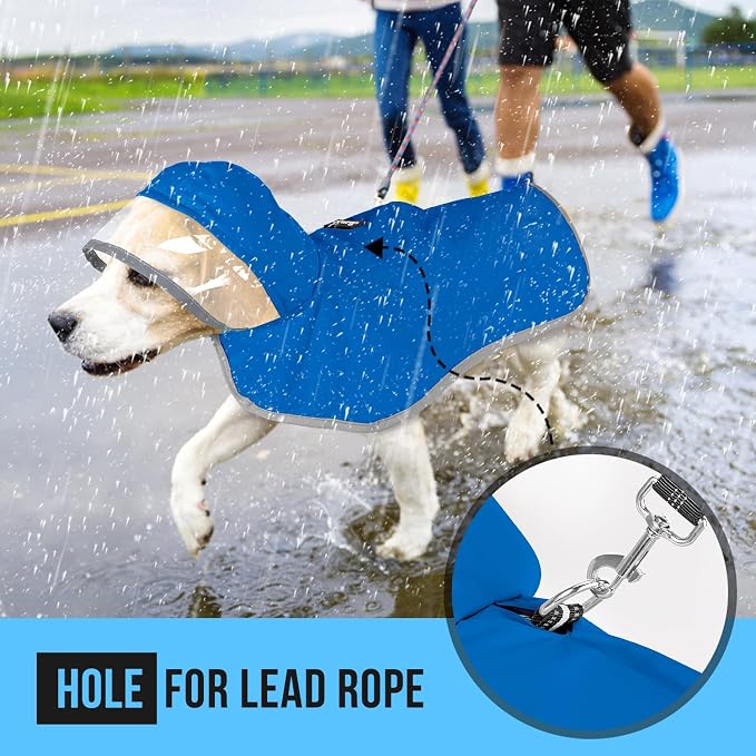 Lukovee Dog Raincoat, Waterproof Rain Jacket, Clear Hood & Reflective Rim | Easy On Off Adjustable Straps, Leash Hole, Soft Mesh Lining, Storage Pocket, Poncho for Small Medium Large Dogs (BL,M)