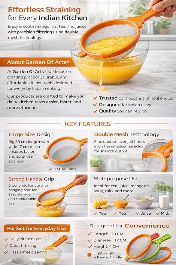 Plastic Juice Strainer 7 Number 33 CMS long and 19 CMS diameter strain jali chalni soup mango ras multicolour