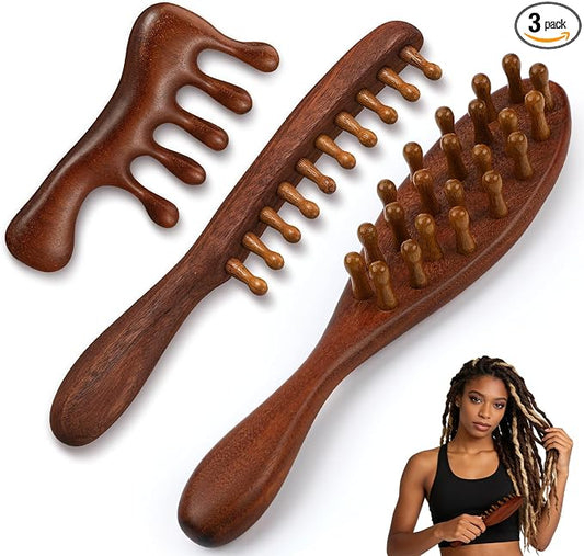 ProSuites 3 Pack Wooden Scalp Massager Tool, Long Handle Head Massage Scalp Loc Brush for Dreads, Multifunctional Hair Massager Tool for Men & Women