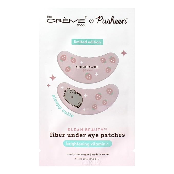 The Crème Shop X PUSHEEN KLEAN BEAUTY™ Fiber Under Eye Patches | Vitamin C Infused | Cooling & Moisturizing | Set of 3 Pairs | Vegan & Cruelty-Free (Set of 3)