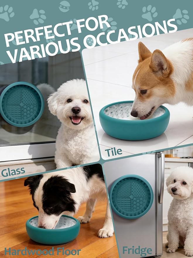 Dog Lick Bowl with Brush and Scraper, Anxiety Relief Lick Mat for Dogs, Non-Slip Freeze Licking Bowl Enrichment Puzzle Feeder for Distraction, BPA Free Silicone, Dishwasher Safe
