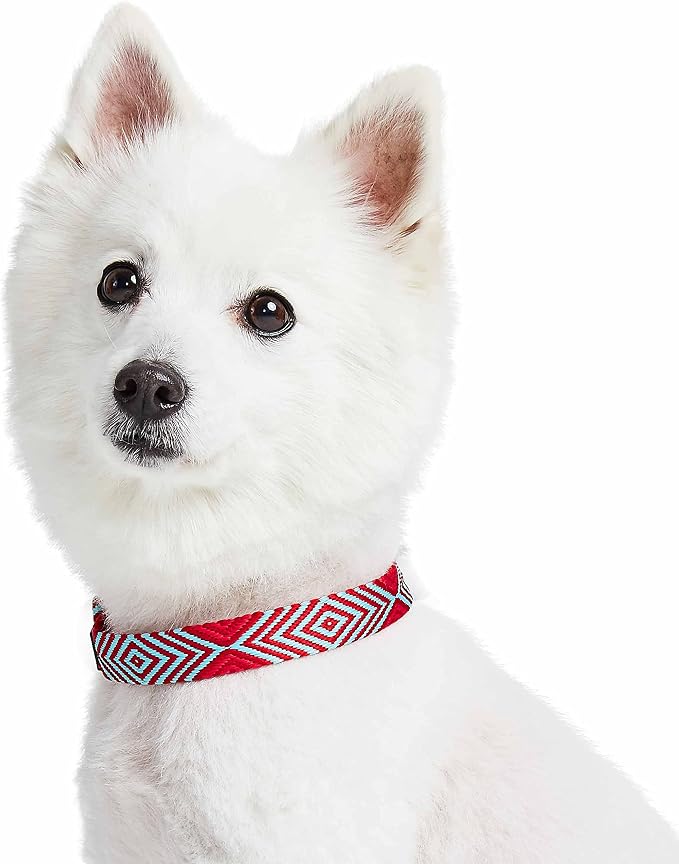 Blueberry Pet Southwestern Tribal Lozenges Stylish Red Adjustable Dog Collar with Metal Buckle, Neck 19.5-26", for Large Breed