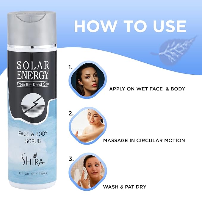 Shira Solar Energy 8oz Face And Body Scrub with Dead Sea Minerals – Gentle Exfoliator & Deep Cleansing scrub for Radiant Skin, Organic Skincare for All Skin Types, Hydrating Bath Scrub